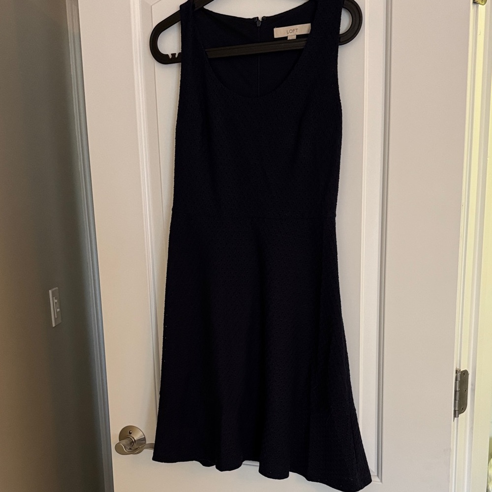 LOFT Navy Textured Sleeveless Midi Dress